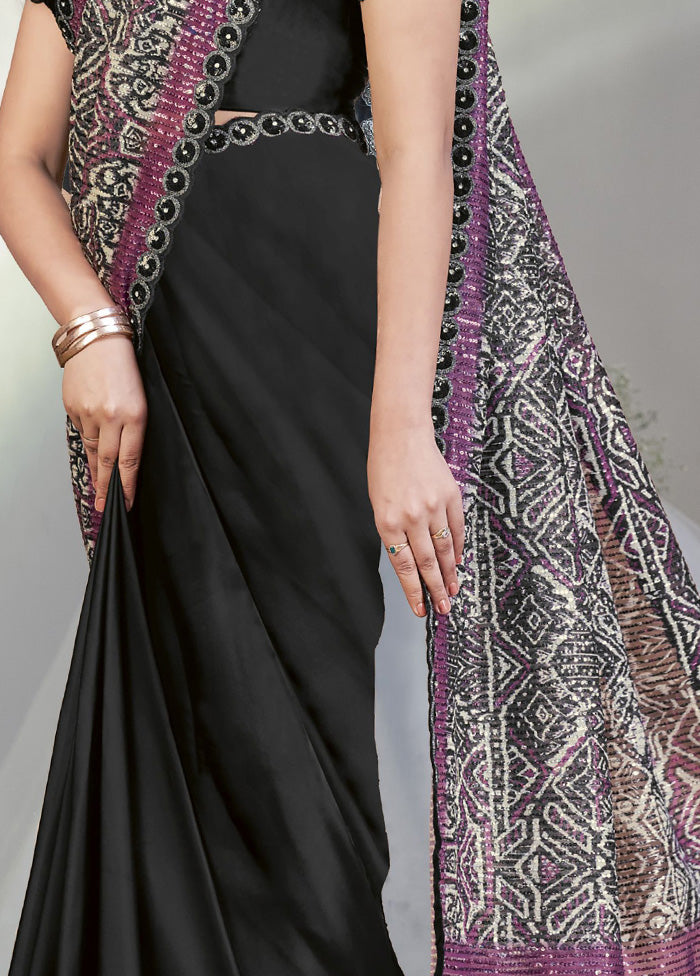 Black Crepe Silk Saree With Blouse Piece