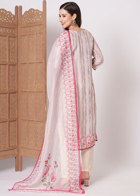 3 Pc White Readymade Silk Dupatta Suit Set