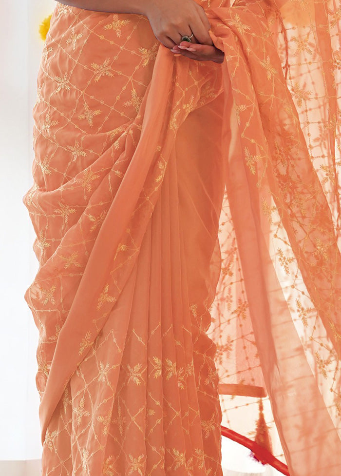 Orange Satin Silk Saree With Blouse Piece