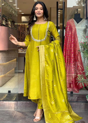 3 Pc Yellow Readymade Viscose Dupatta Suit Set