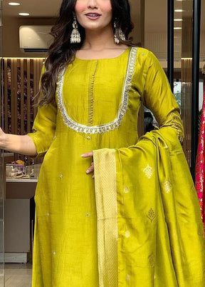 3 Pc Yellow Readymade Viscose Dupatta Suit Set