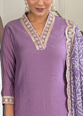 3 Pc Purple Readymade Viscose Dupatta Suit Set