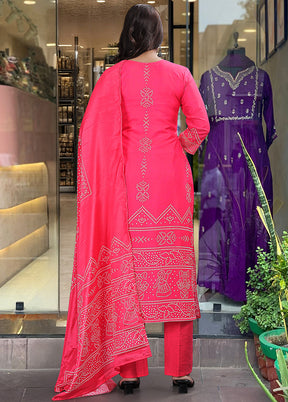 3 Pc Pink Readymade Silk Dupatta Suit Set