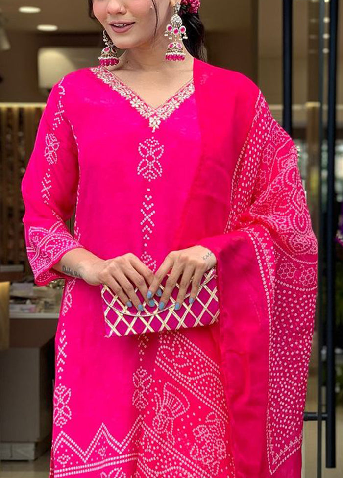 3 Pc Pink Readymade Silk Dupatta Suit Set