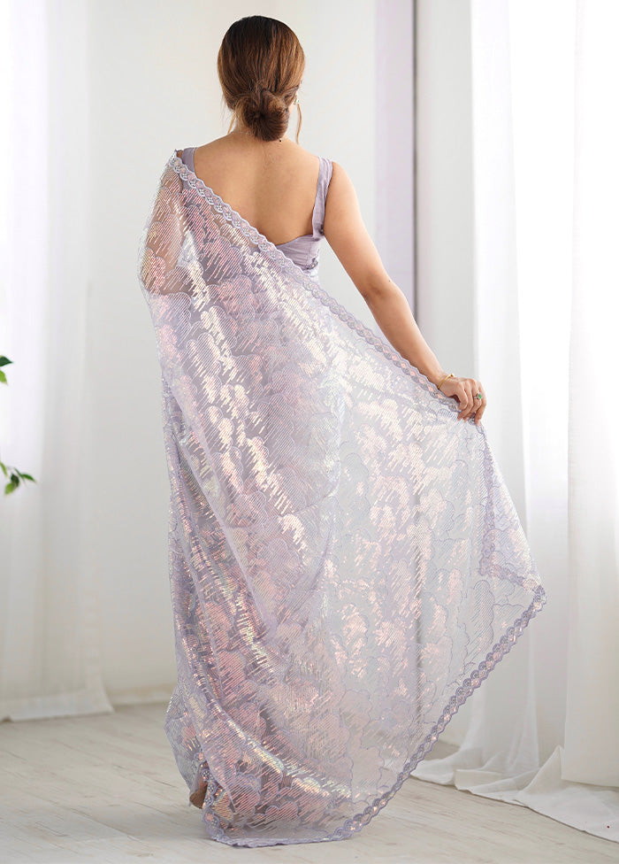 Lavender Net Net Saree With Blouse Piece