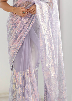 Lavender Net Net Saree With Blouse Piece