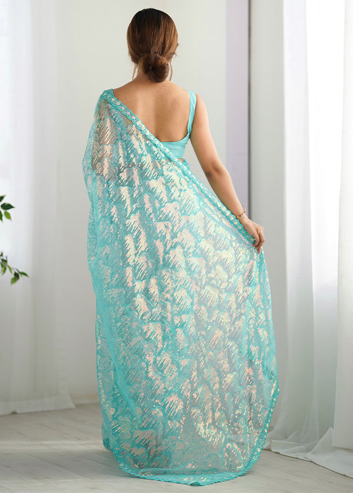 Sky Blue Net Net Saree With Blouse Piece