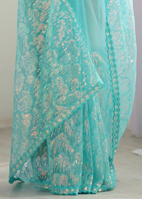 Sky Blue Net Net Saree With Blouse Piece