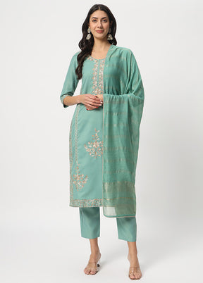 3 Pc Sea Green Readymade Cotton Dupatta Suit Set