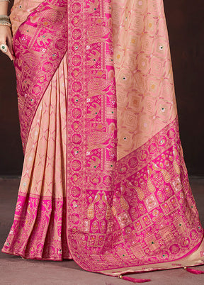 Pink Banarasi Silk Saree With Blouse Piece