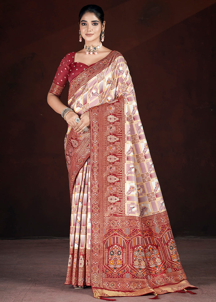 Maroon Banarasi Silk Saree With Blouse Piece