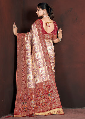 Maroon Banarasi Silk Saree With Blouse Piece