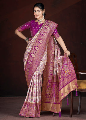 Purple Banarasi Silk Saree With Blouse Piece