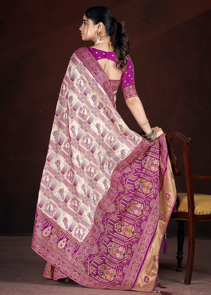 Purple Banarasi Silk Saree With Blouse Piece