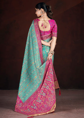 Sea Green Banarasi Silk Saree With Blouse Piece