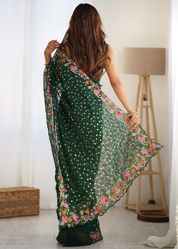 Green Georgette Saree With Blouse Piece