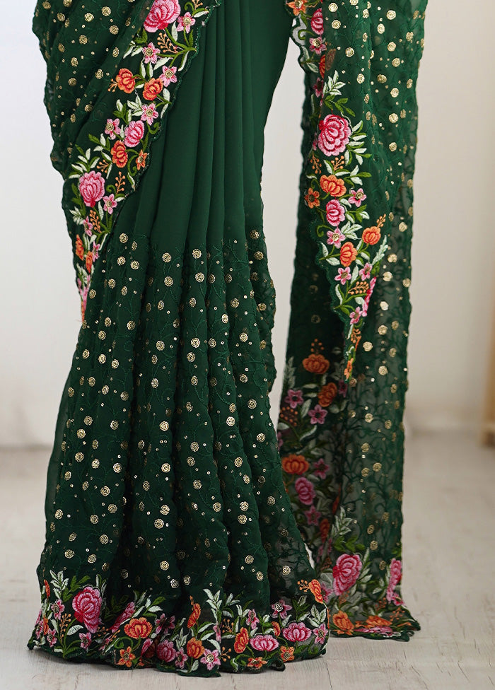 Green Georgette Saree With Blouse Piece