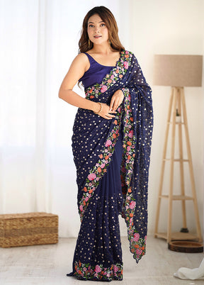 Blue Georgette Saree With Blouse Piece