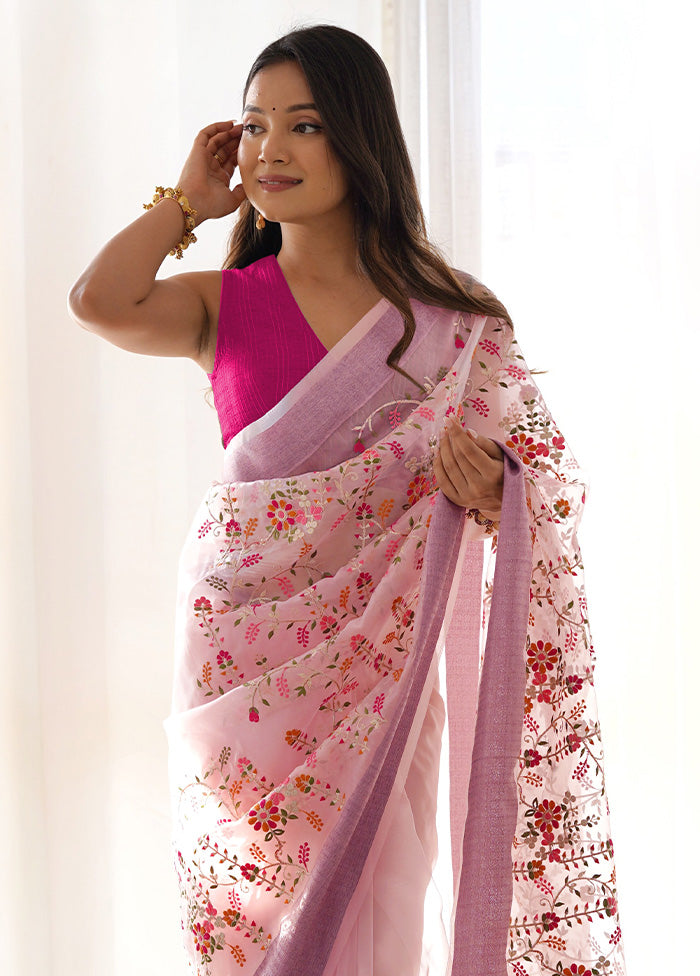 Pink Organza Saree With Blouse Piece