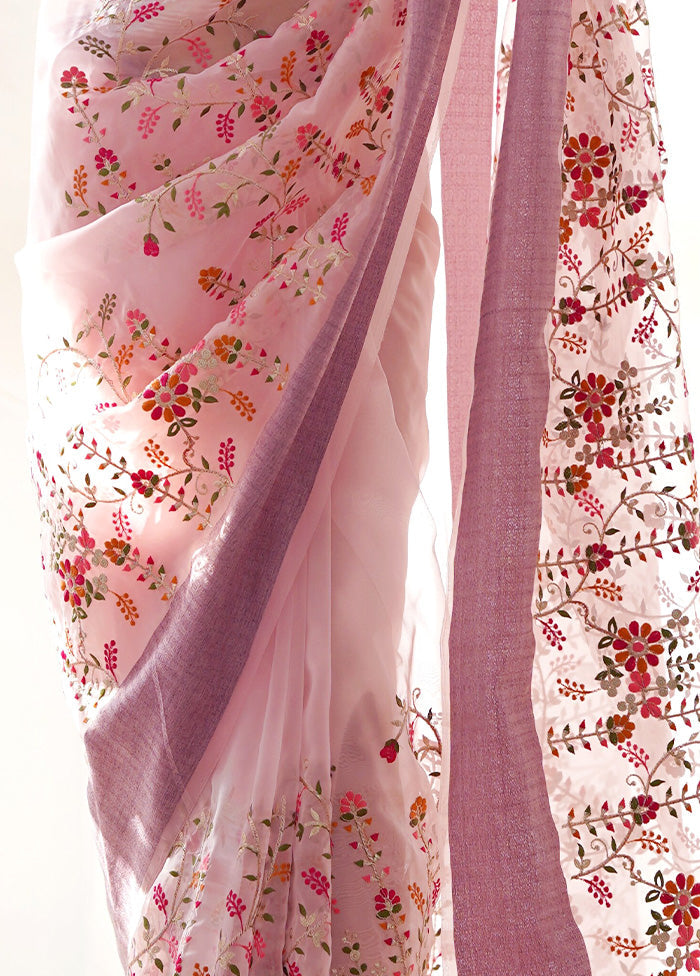 Pink Organza Saree With Blouse Piece