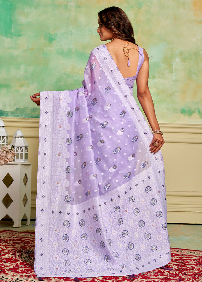 Lavender Cotton Saree With Blouse Piece