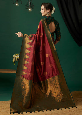 Maroon Banarasi Silk Saree With Blouse Piece