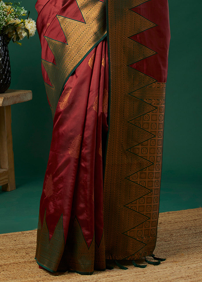 Maroon Banarasi Silk Saree With Blouse Piece