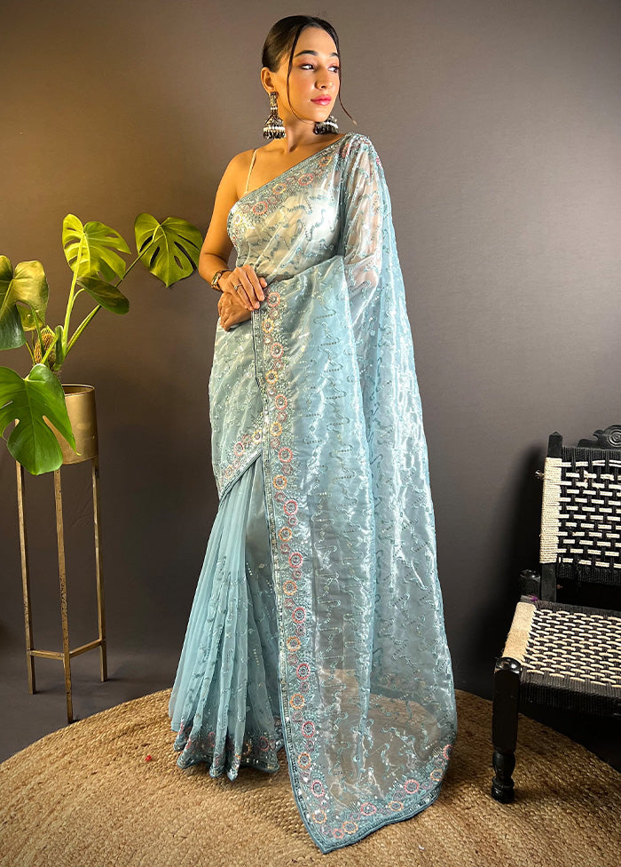 Grey Net Net Saree With Blouse Piece