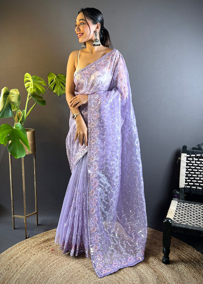 Purple Net Net Saree With Blouse Piece