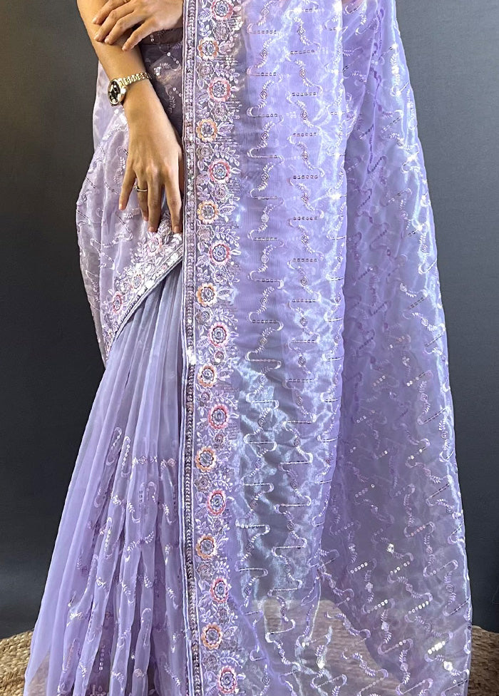 Purple Net Net Saree With Blouse Piece