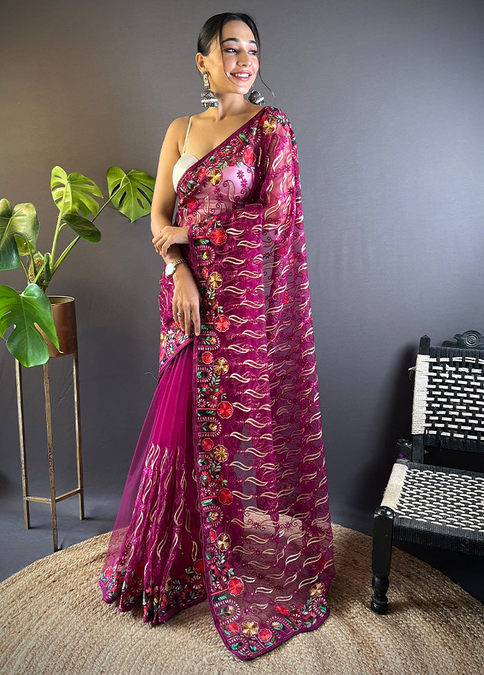 Magenta Net Net Saree With Blouse Piece