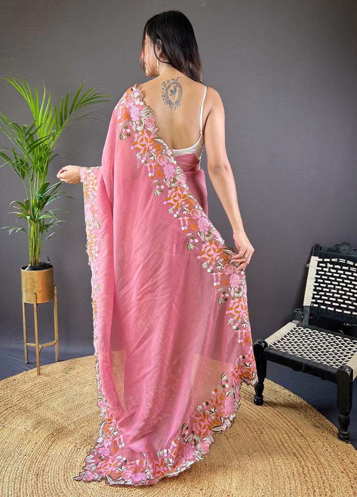 Pink Spun Silk Saree With Blouse Piece