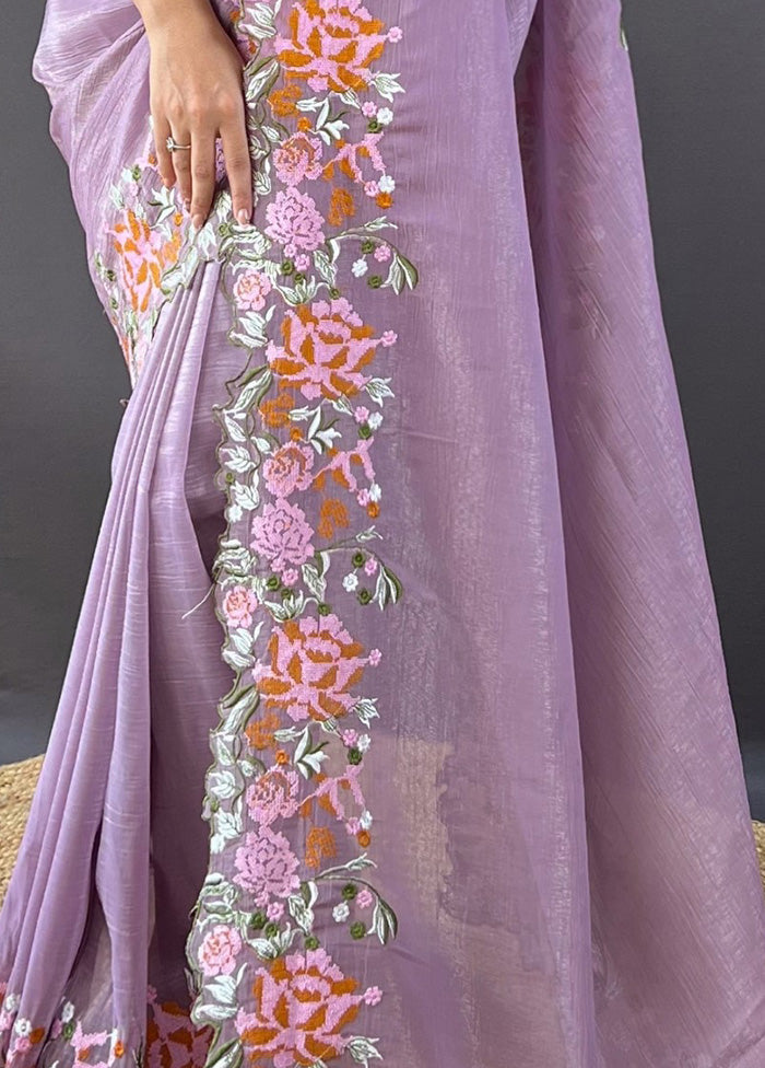 Purple Spun Silk Saree With Blouse Piece