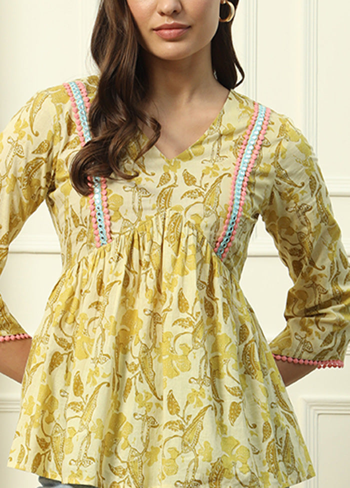 Yellow Readymade Cotton Short Top