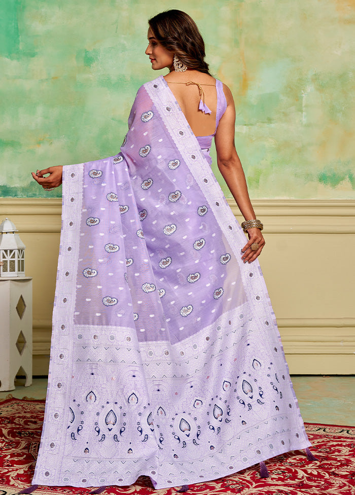 Lavender Cotton Saree With Blouse Piece