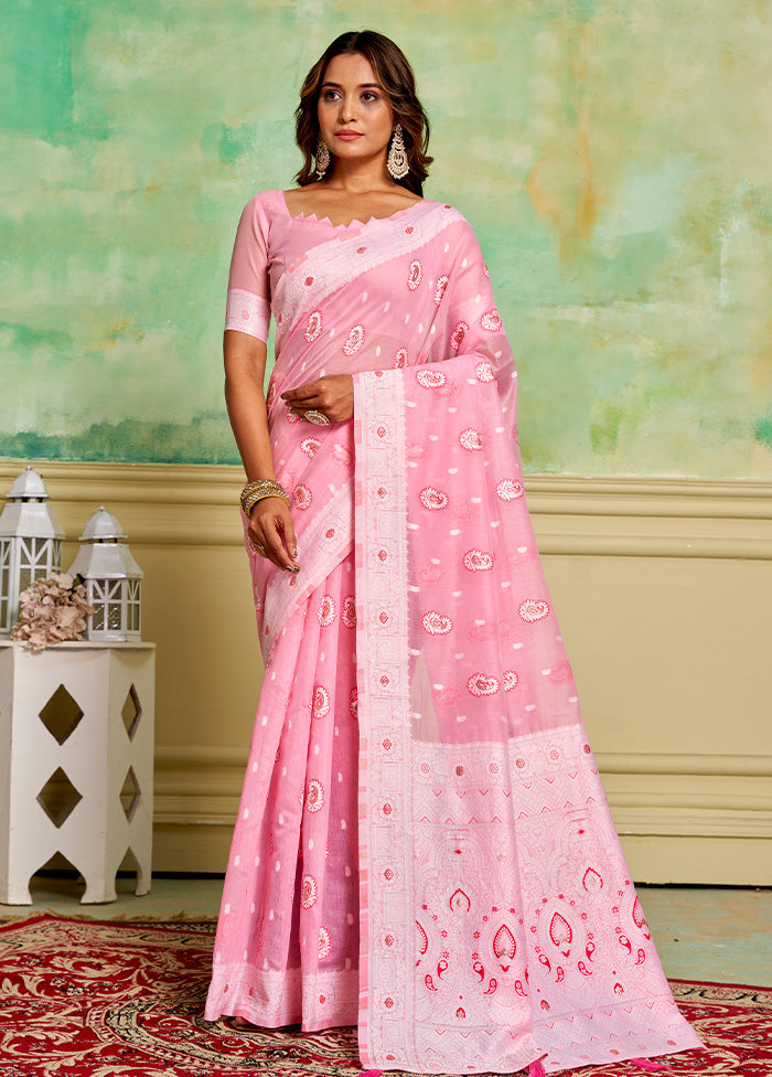 Pink Cotton Saree With Blouse Piece