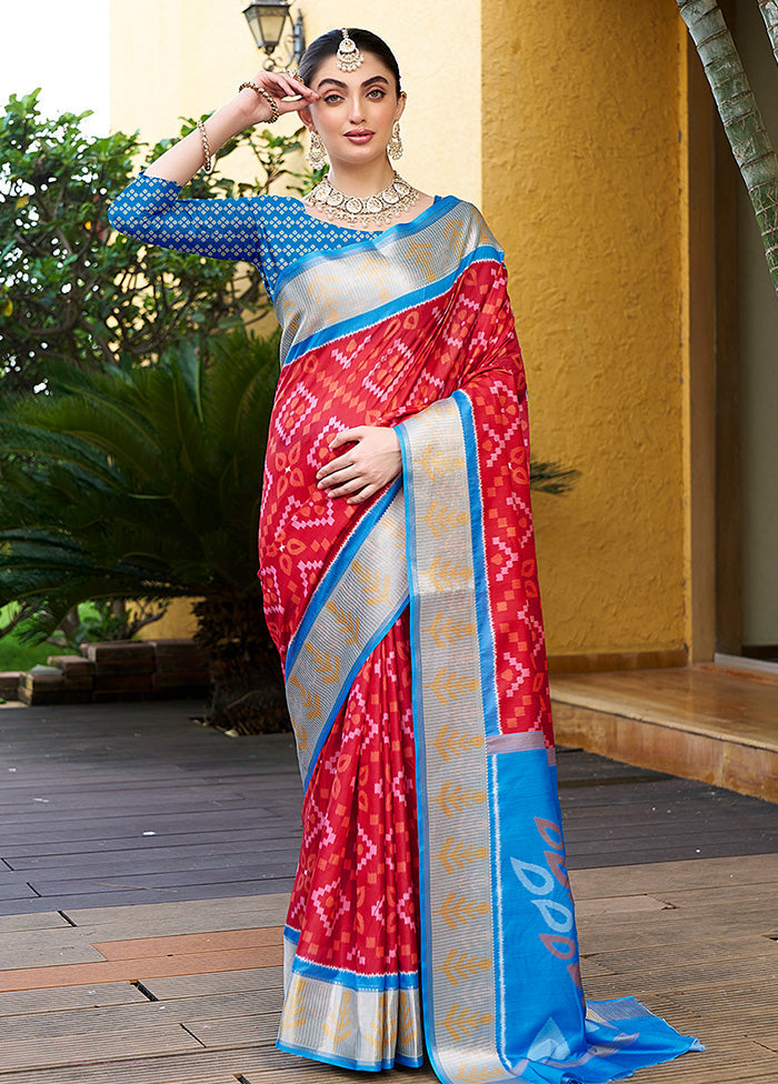 Red Crepe Silk Saree With Blouse Piece