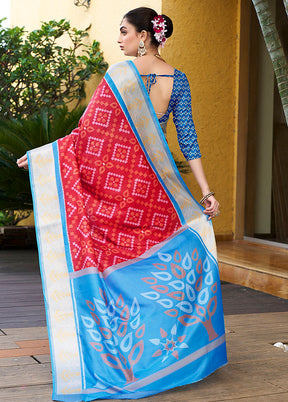 Red Crepe Silk Saree With Blouse Piece