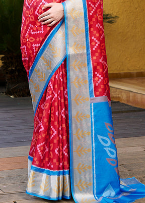 Red Crepe Silk Saree With Blouse Piece