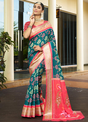 Rama Crepe Silk Saree With Blouse Piece