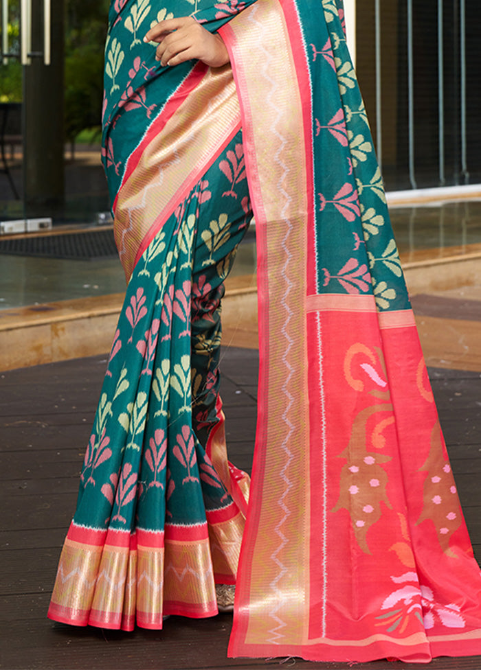 Rama Crepe Silk Saree With Blouse Piece