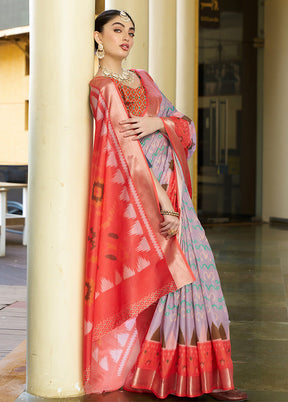 Purple Crepe Silk Saree With Blouse Piece