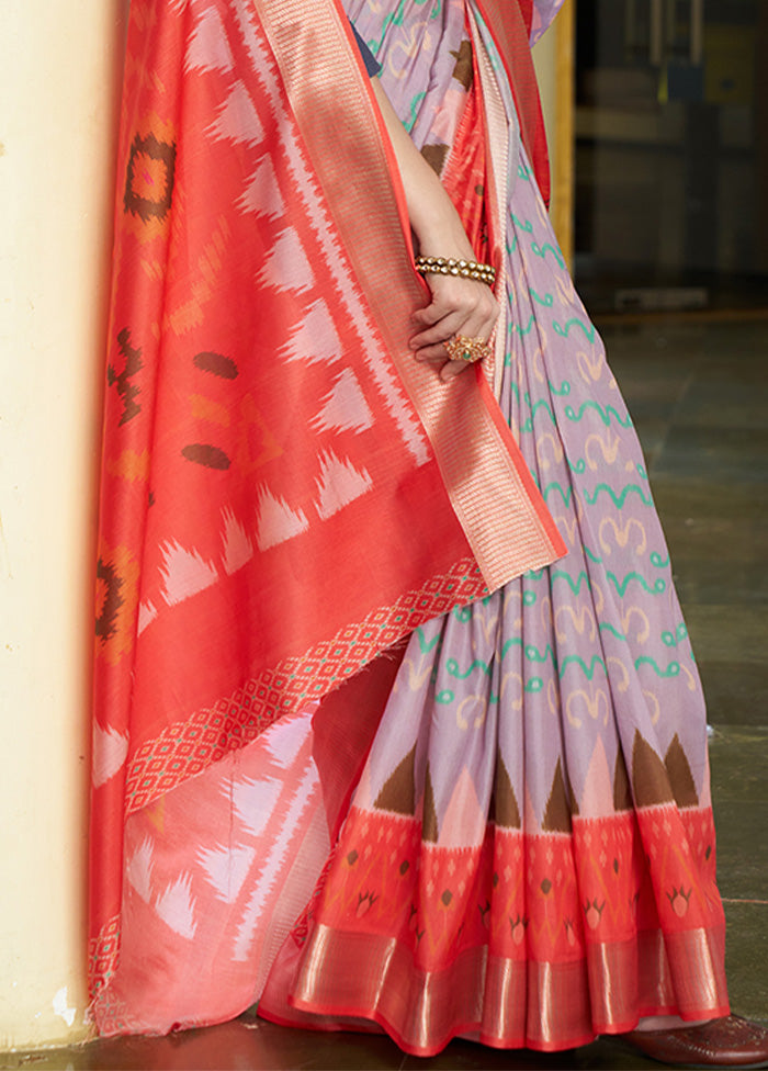 Purple Crepe Silk Saree With Blouse Piece