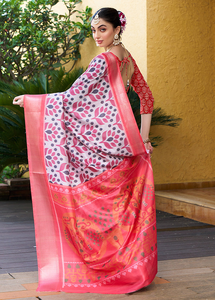 White Crepe Silk Saree With Blouse Piece