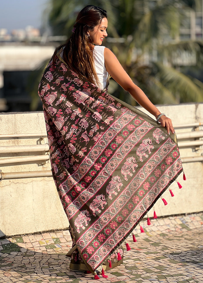 Green Tussar Silk Saree With Blouse Piece