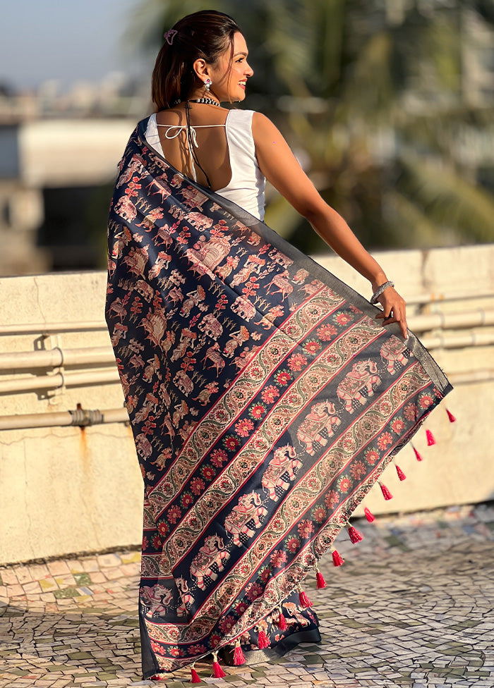 Black Tussar Silk Saree With Blouse Piece