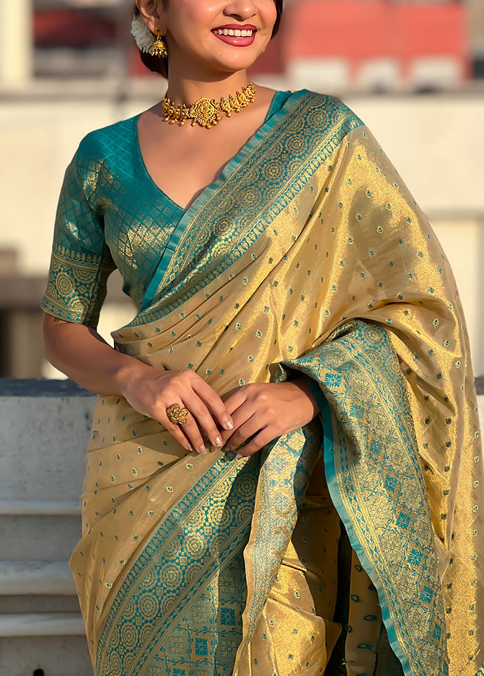 Pista Green Spun Silk Saree With Blouse Piece