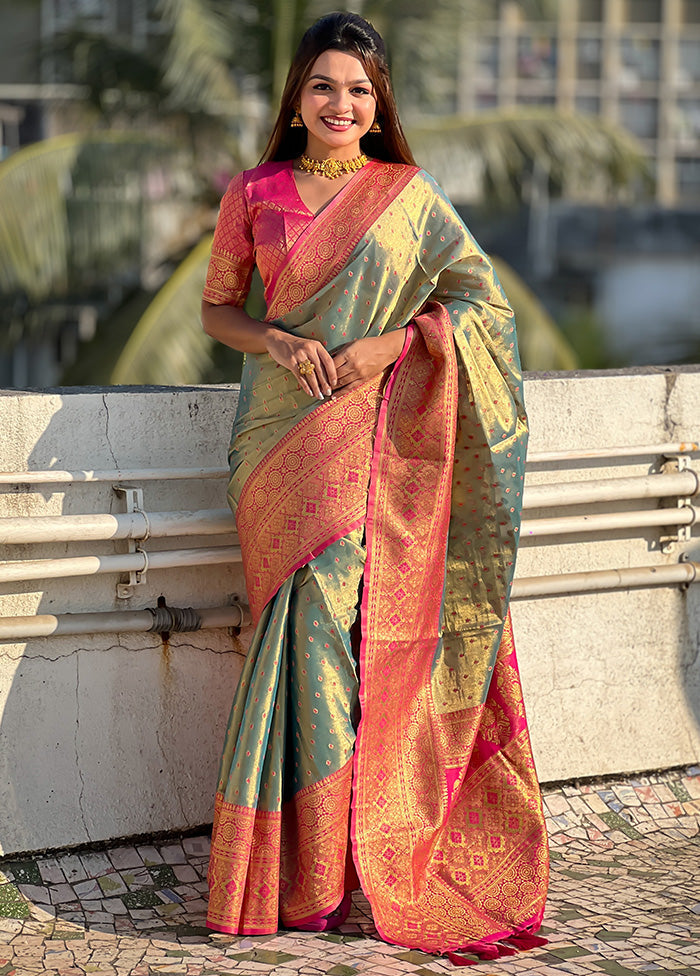 Green Spun Silk Saree With Blouse Piece