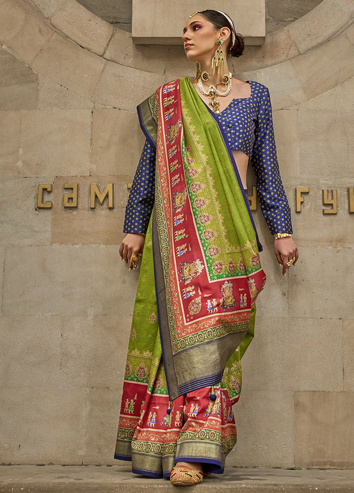 Green Spun Silk Saree With Blouse Piece