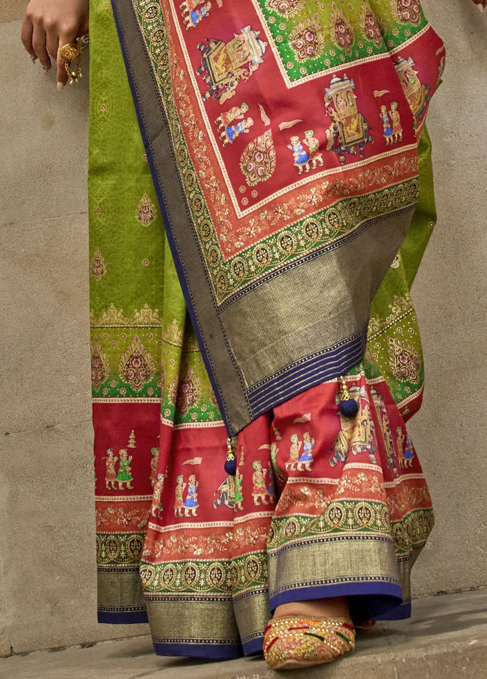 Green Spun Silk Saree With Blouse Piece